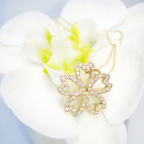 Cherry Blossom Rei Large Diamond Pave Sakura Necklace