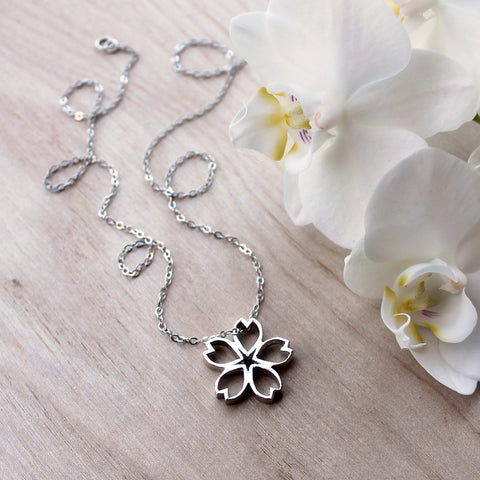 Cherry Blossom Rei Sakura Necklace - Large, Sterling Silver