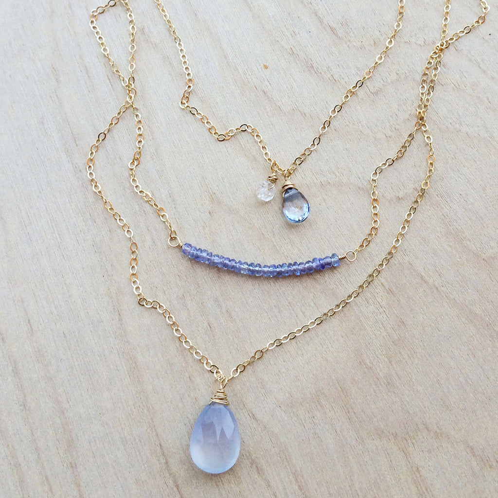 Oborozuki Necklace - Periwinkle Chalcedony