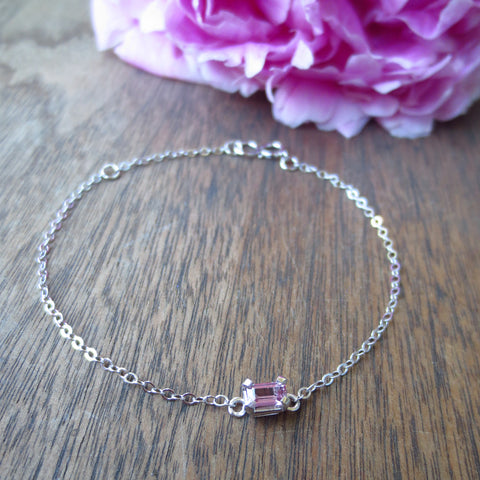 Pink Sapphire Emerald Cut Bracelet - Sterling Silver