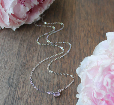 Pink Sapphire Emerald Cut Necklace - Sterling Silver